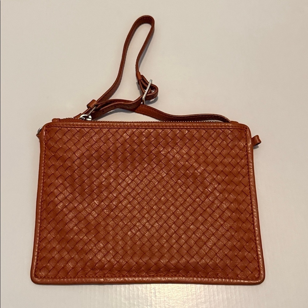 WHYRED Woven Leather Wristlet in Brownish Orange